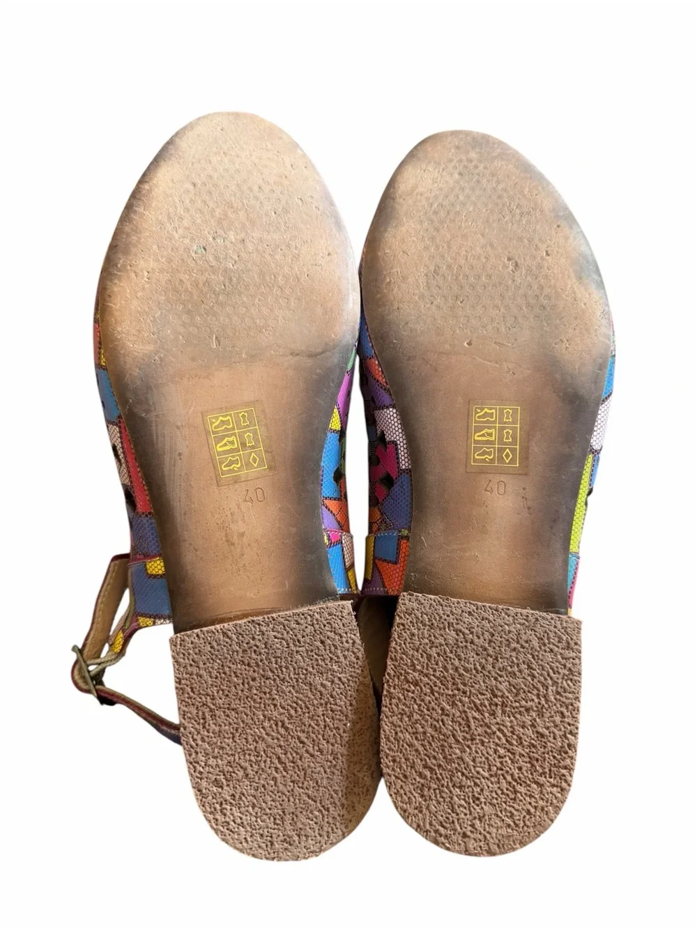 Vintage Monna Lisa 9.5/10 Multicolor Patchwork Leather Slingback Sandals Italian